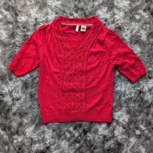 #NWOT Anthropologie MOTH Red V-Neck Cable Knit Sweater